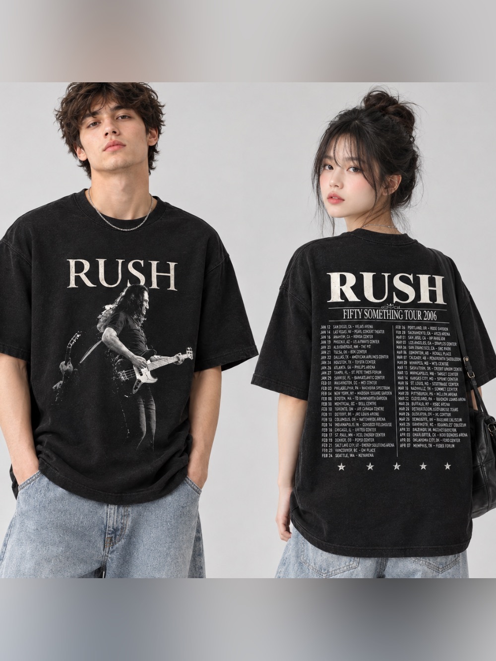 Rush Fifty Something Tour Band Concert Dates Vintage Black T-Shirt
